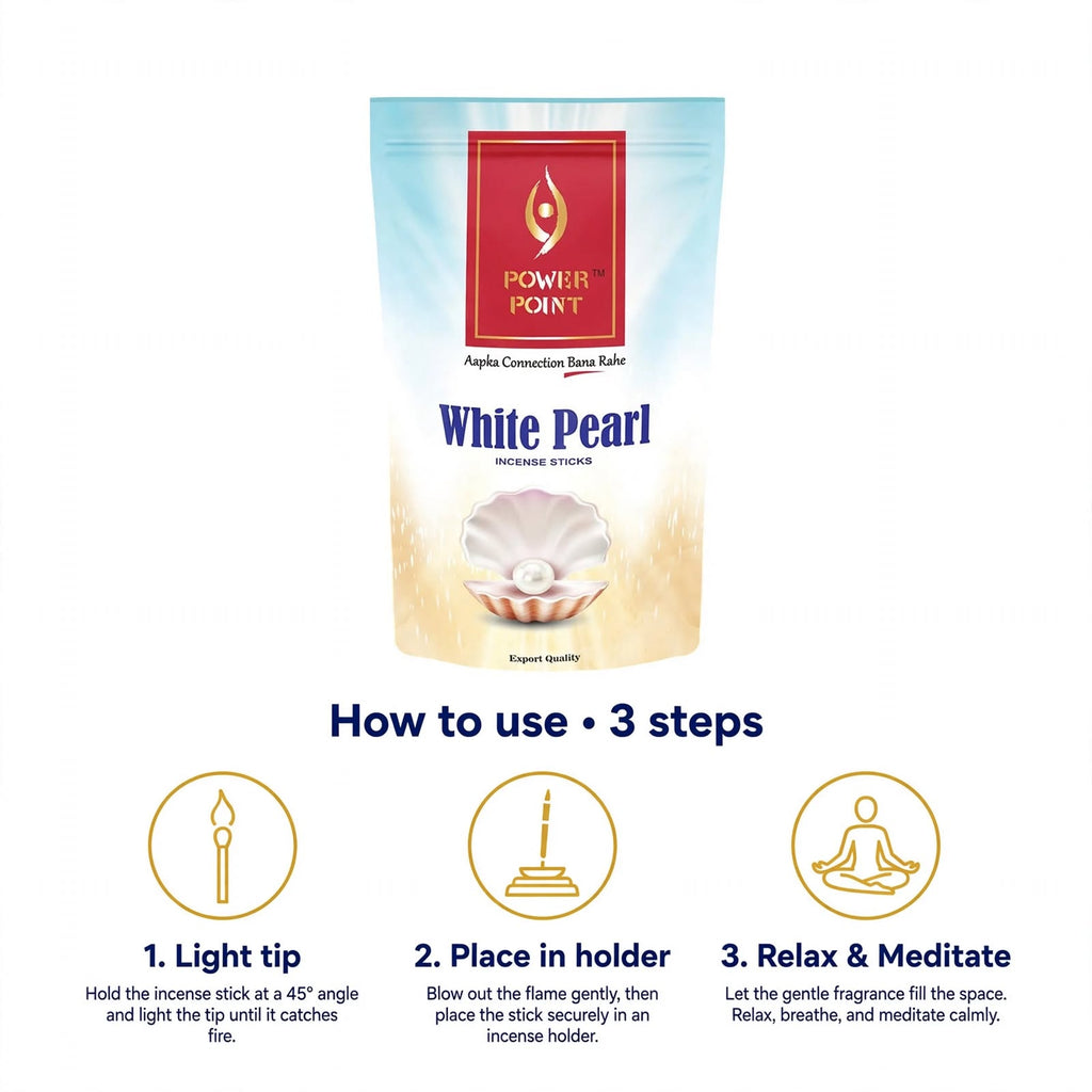 PowerPoint White Pearl Incense Sticks (110g) | White Jasmine & Lily | Powdery Accords | White Musk & Soft Amber | Zipper Moisture-Proof Pack