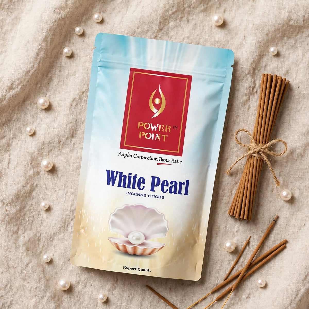 PowerPoint White Pearl Incense Sticks (110g) | White Jasmine & Lily | Powdery Accords | White Musk & Soft Amber | Zipper Moisture-Proof Pack