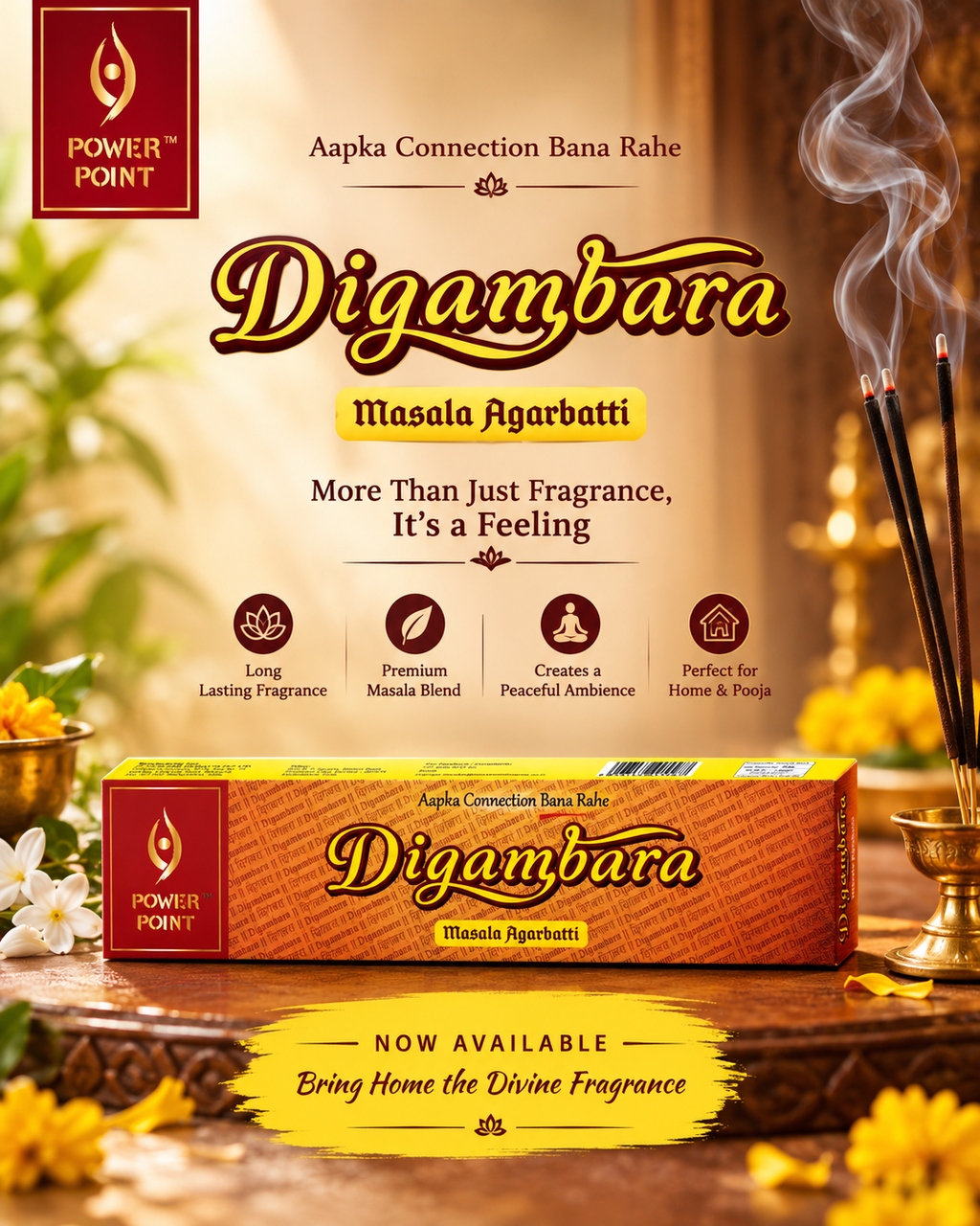 PowerPoint Digambara Masala Agarbatti 100GM | Premium Incense Sticks | Long Lasting Fragrance | Premium Masala Blend | Creates Peaceful Ambience | Perfect for Home, Pooja & Meditation | Export Quality