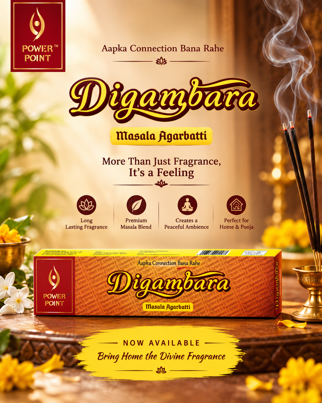 PowerPoint Digambara Masala Agarbatti 100GM | Premium Incense Sticks | Long Lasting Fragrance | Premium Masala Blend | Creates Peaceful Ambience | Perfect for Home, Pooja & Meditation | Export Quality
