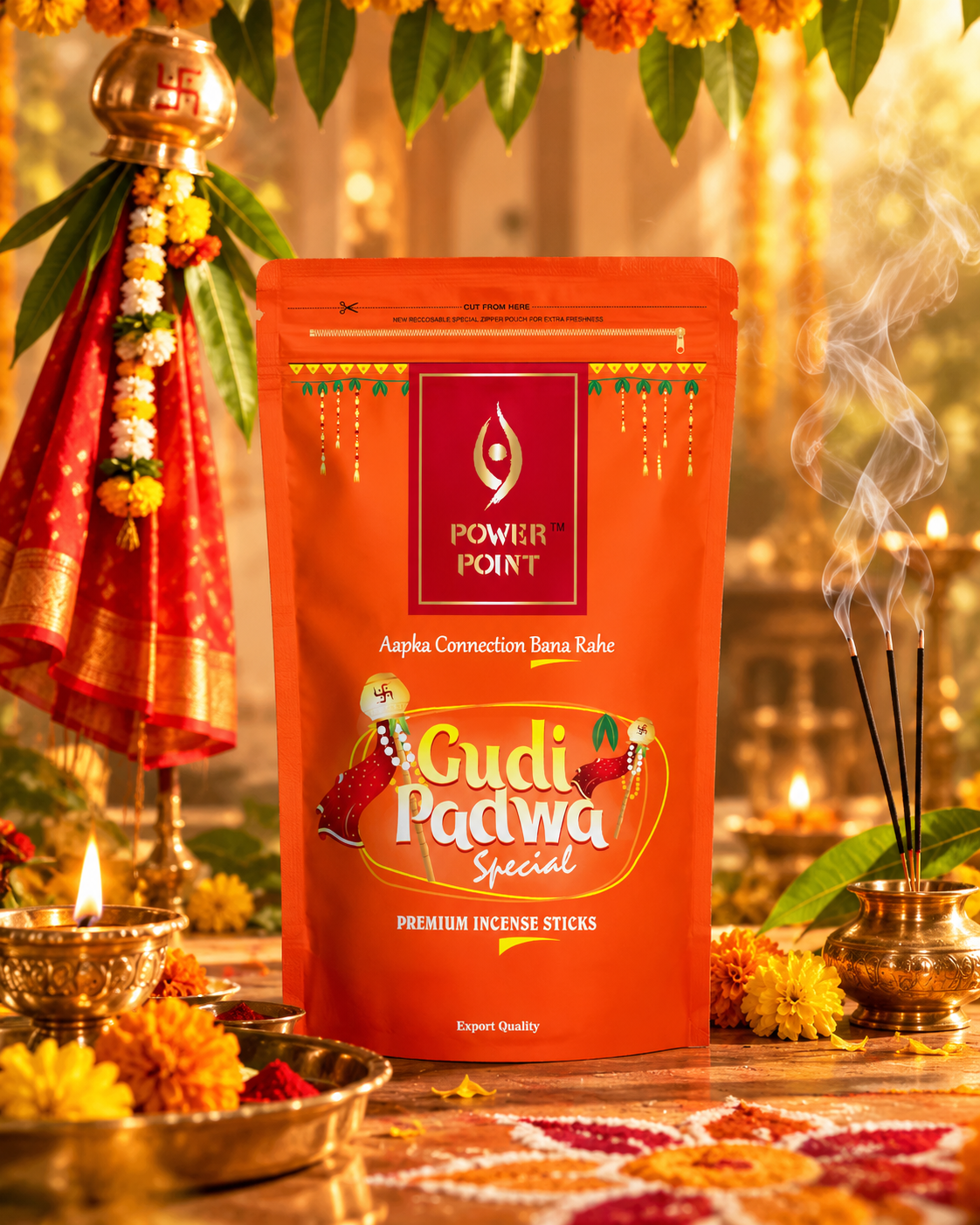 PowerPoint Gudi Padwa Special Incense Sticks (110g) | Luxury Gold Gilded Box | Neem, Jaggery & Mango Leaves | Festive Limited Edition