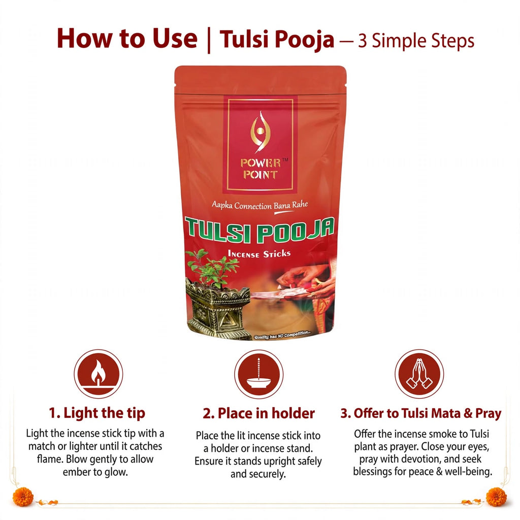 PowerPoint Tulsi Pooja Incense Sticks (110g) | 100% Charcoal Free | Holy Basil & Eucalyptus | Natural Air Purifier | Fusion Range