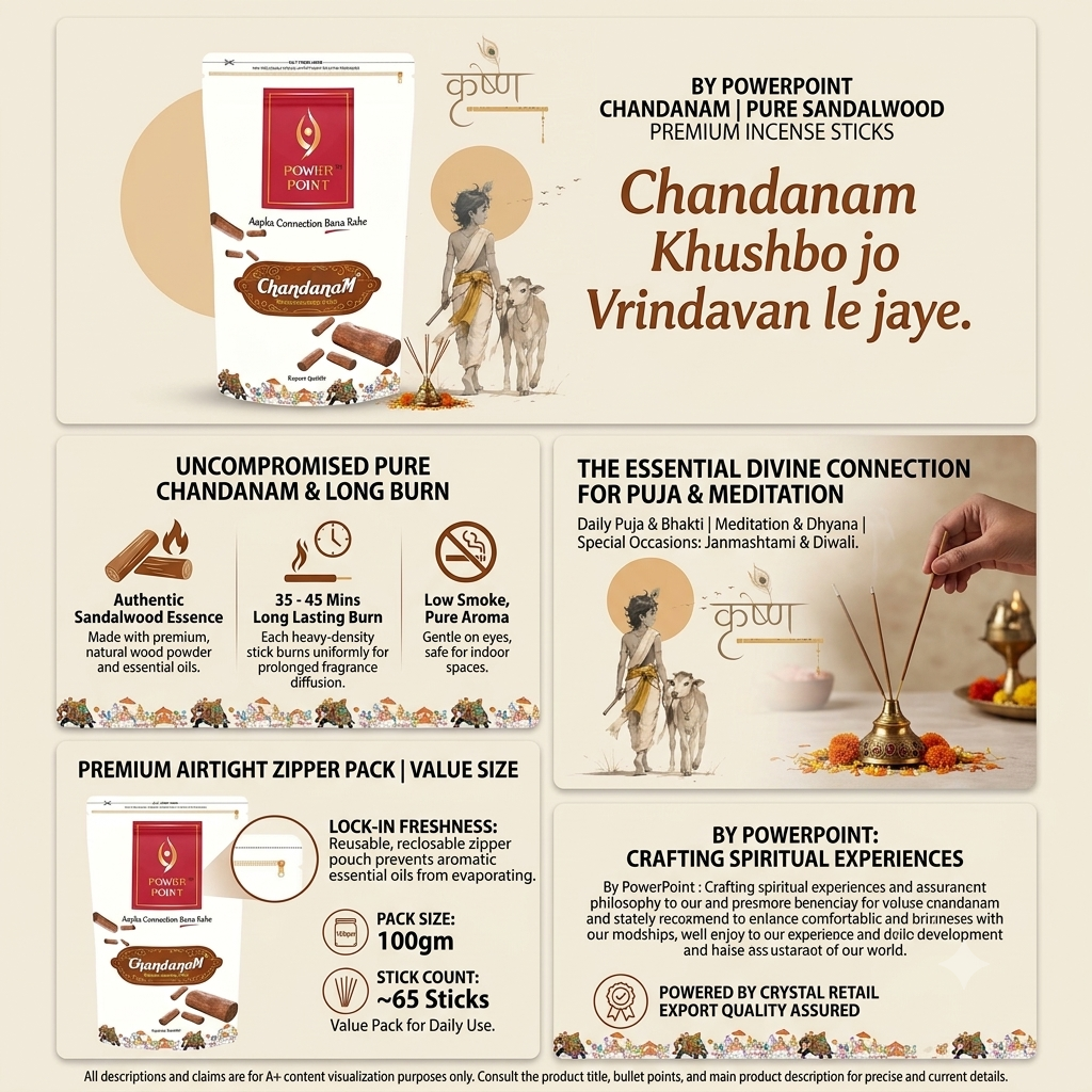 Power Point Chandanam Agarbatti 110g | Mysore Sandalwood Incense Sticks | Charcoal-Free Premium Fragrance for Puja, Meditation & Home