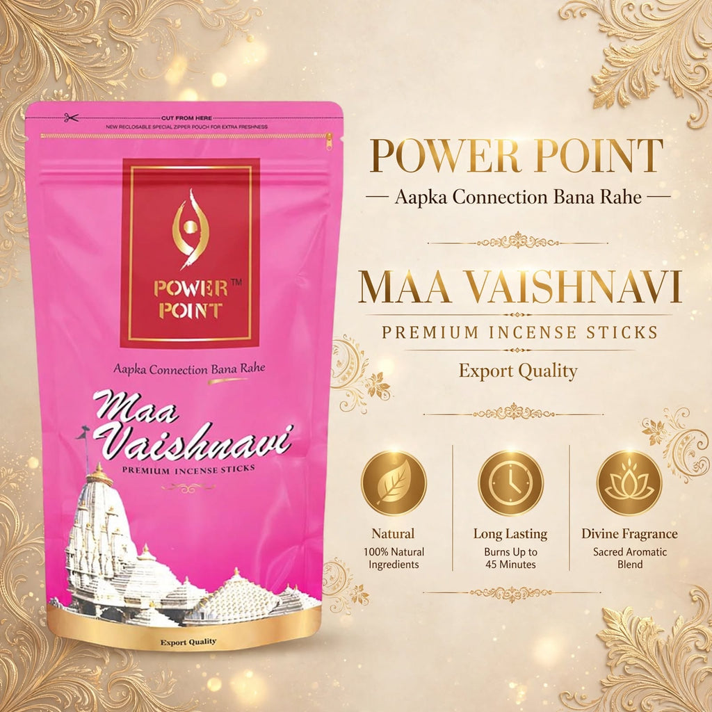 Power Point Maa Vaishnavi Incense Sticks (110g) | Tulsi & Hibiscus Blossom | Guggul Resin & Sacred Oud | Premium Crimson Slider Box