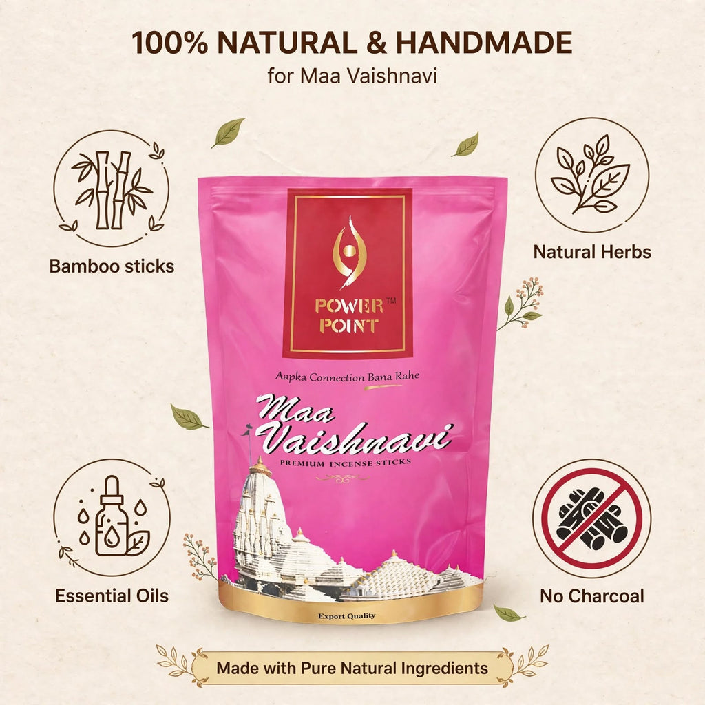 Power Point Maa Vaishnavi Incense Sticks (110g) | Tulsi & Hibiscus Blossom | Guggul Resin & Sacred Oud | Premium Crimson Slider Box