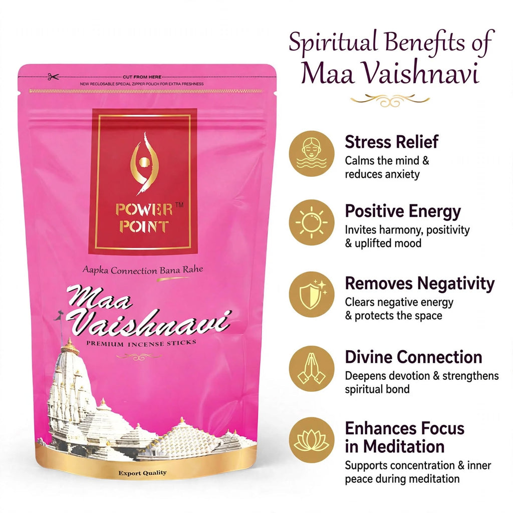 Power Point Maa Vaishnavi Incense Sticks (110g) | Tulsi & Hibiscus Blossom | Guggul Resin & Sacred Oud | Premium Crimson Slider Box