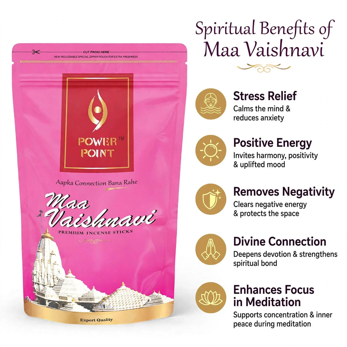 Power Point Maa Vaishnavi Incense Sticks (110g) | Tulsi & Hibiscus Blossom | Guggul Resin & Sacred Oud | Premium Crimson Slider Box