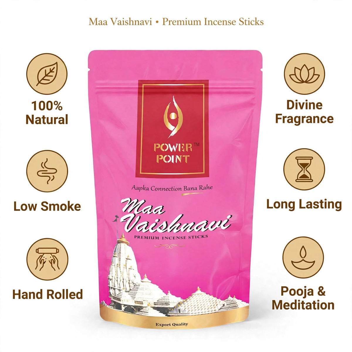 Power Point Maa Vaishnavi Incense Sticks (110g) | Tulsi & Hibiscus Blossom | Guggul Resin & Sacred Oud | Premium Crimson Slider Box