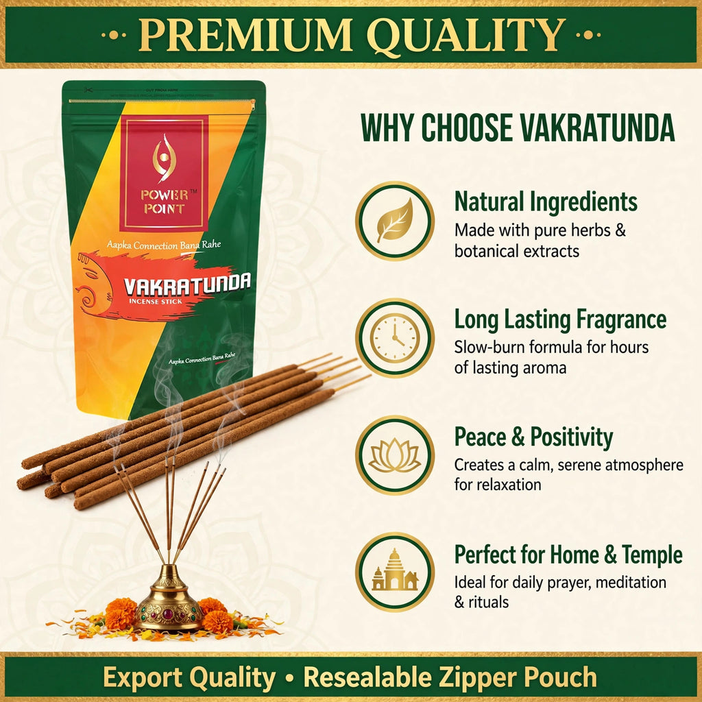 PowerPoint Vakratunda Incense Sticks (110g) | Camphor & Cardamom | Kesar Saffron & Marigold | Sandalwood & Frankincense | Eco-Friendly Box